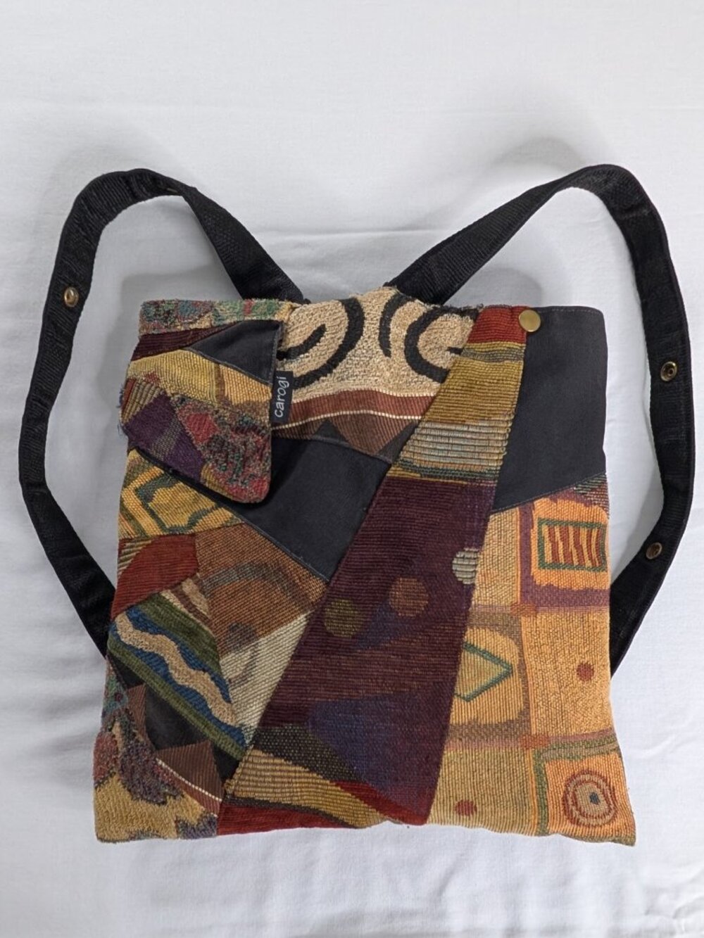 Carogi Carson Rogers Brown Tan Convertible Corduroy Abstract Print Backpack Bag